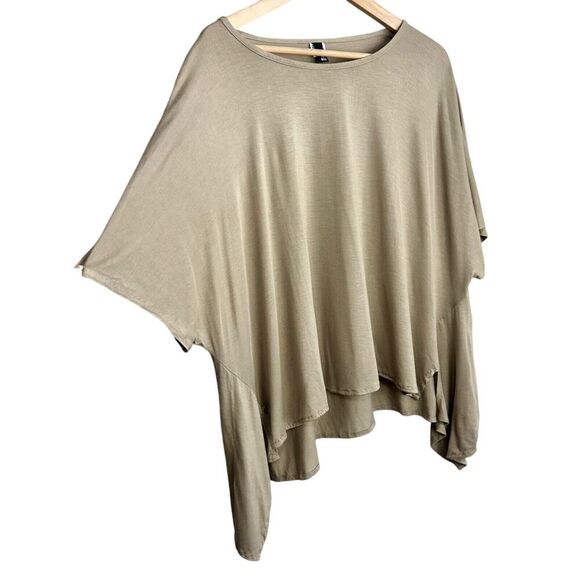 Dress to Kill Tunic Top One Size Beige Asymmetrical Stripes OS Lagenlook - Picture 2 of 7